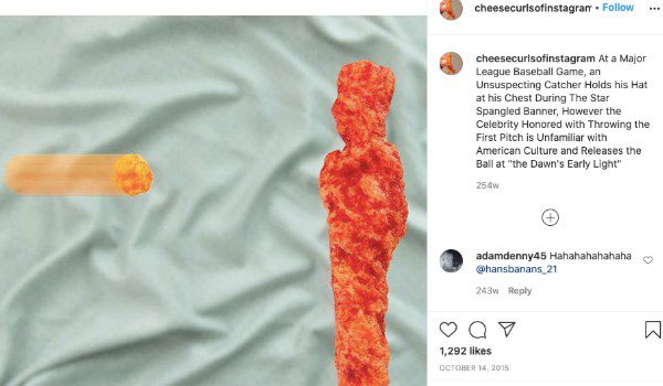 funny image of cheese curls on instagram