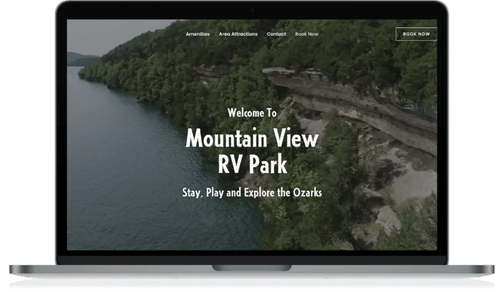 Mountain View RV Park website on laptop screen.