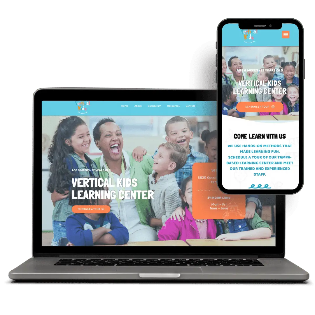 Vertical Kids Learning Center childcare website on laptop and phone