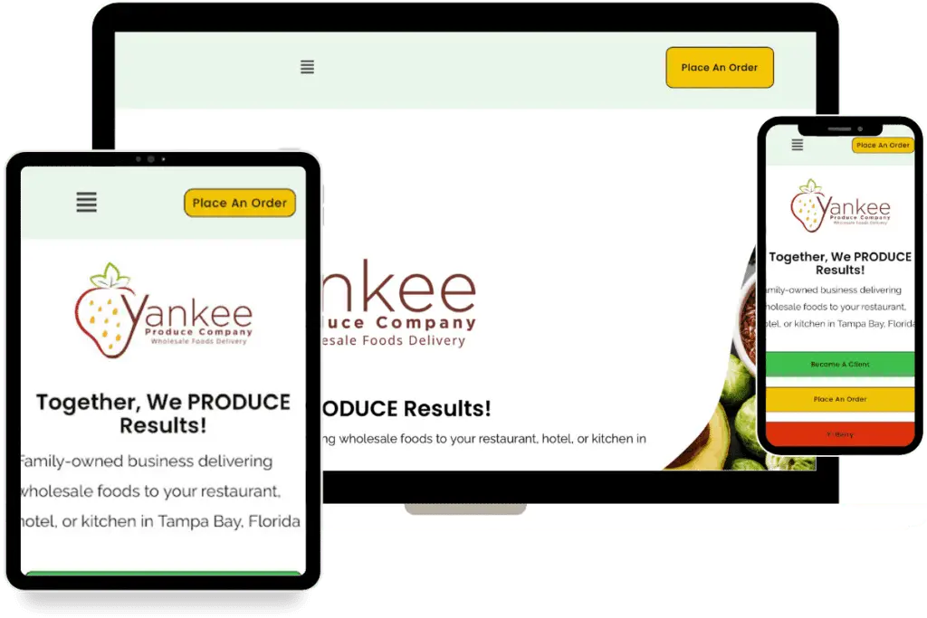 Yankee Produce Company website on multiple devices.