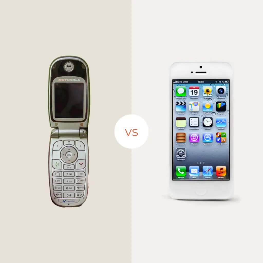 Comparison of flip phone and smartphone