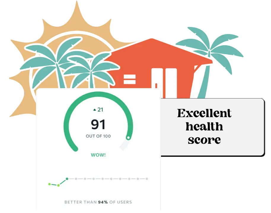 Excellent health score graphic with palm trees