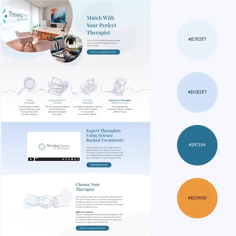 Therapy service matching infographic with color palette.