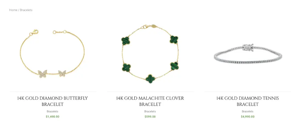 Three gold bracelets with diamond and malachite features.