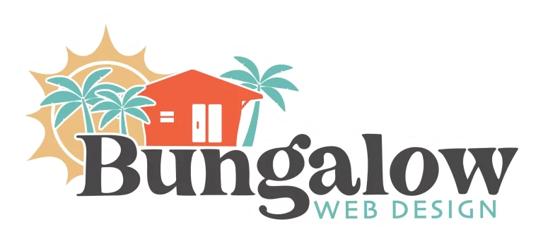 Bungalow Web Design logo with palm trees.