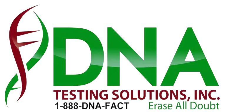 Red and green logo with DNA strand for Tampa based company, DNA Testing Solutions.