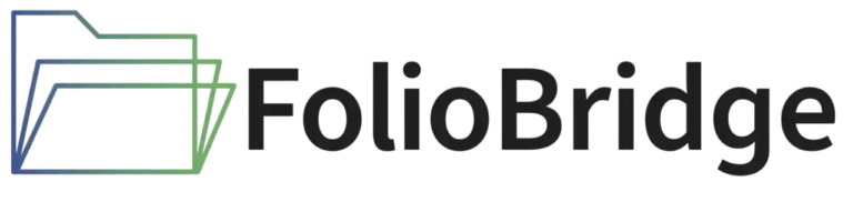 Logo for FolioBridge featuring a 3-D file folder.